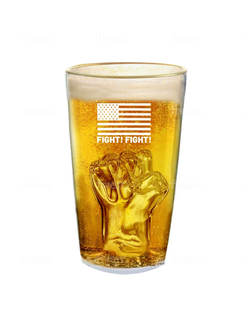 TRUMP 3D Fist Beer Glass – 15oz Fight! Fight! MAGA Beer Glass – Unique USA President Drinking Glassware for Men, Father’s Day Gifts, Patriotic Gift - Food-Grade Non-BPA Material